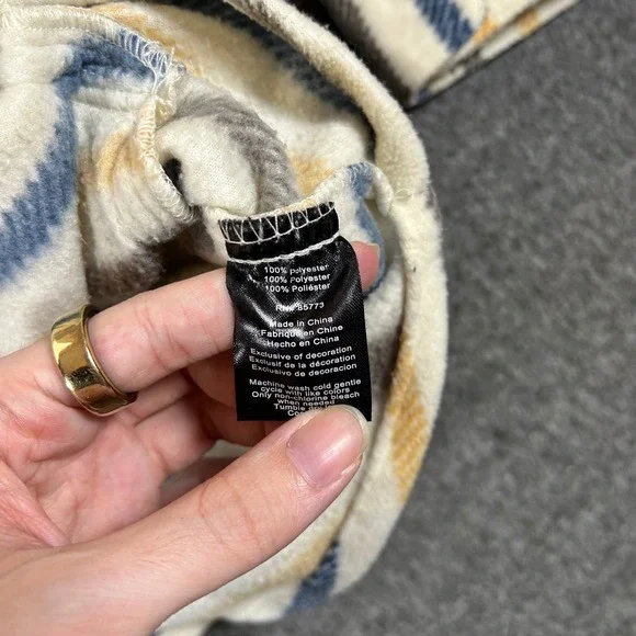 ONeill Womens Striped Fleece Shacket Cream Blue XL Button Front Jacket Surf - Picture 3 of 6